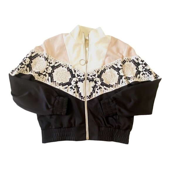 Maje Thelo Color-Blocked Neoprene Zip Track Jacket size 2/M, black, white, cream - Picture 5 of 15